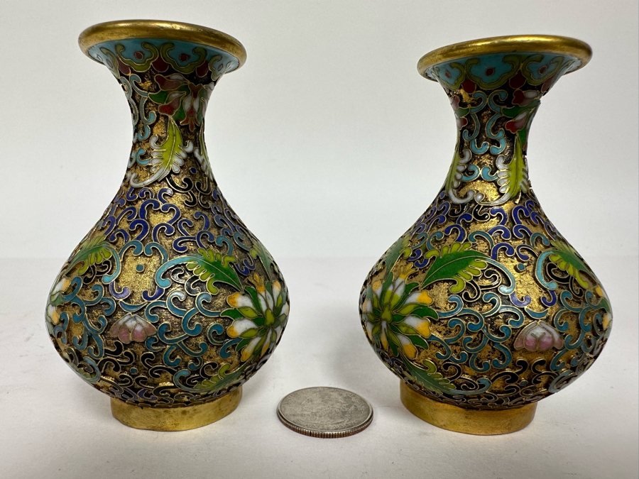 Pair Of Small Chinese Cloisonne Vases 3.5H [Photo 6]