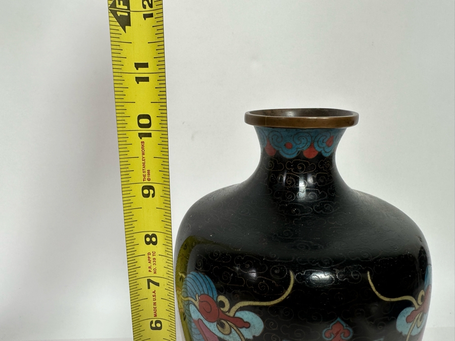 Antique Chinese 19th Century Cloisonne Vase Featuring Pair Of Dragons Framing Pearl 10.5H [Photo 22]