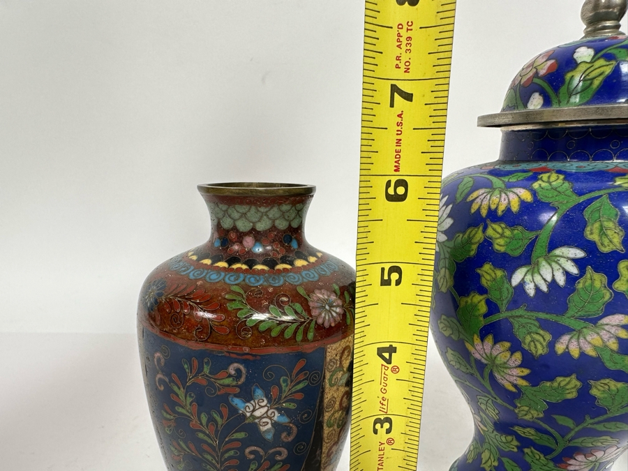 Pair Of Vintage Chinese Vases And Vintage Chinese Cloisonne Jar With Lid 6H - 8.5H [Photo 21]