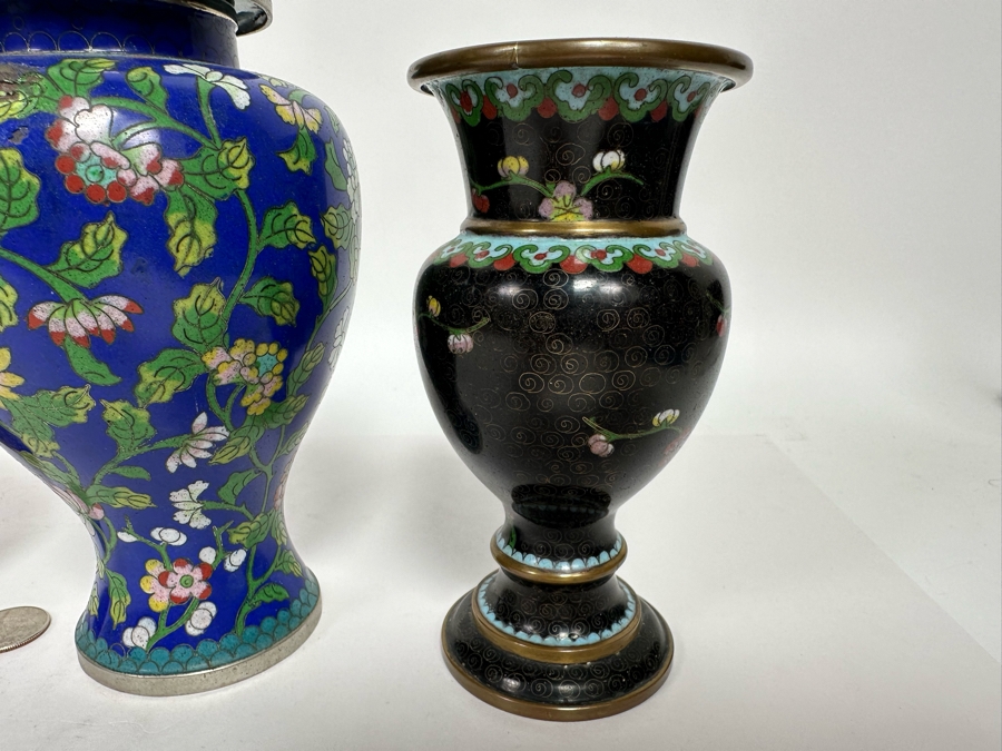 Pair Of Vintage Chinese Vases And Vintage Chinese Cloisonne Jar With Lid 6H - 8.5H [Photo 13]