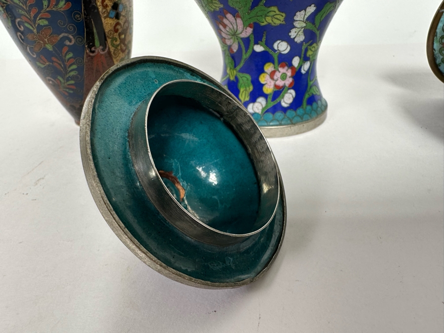 Pair Of Vintage Chinese Vases And Vintage Chinese Cloisonne Jar With Lid 6H - 8.5H [Photo 17]