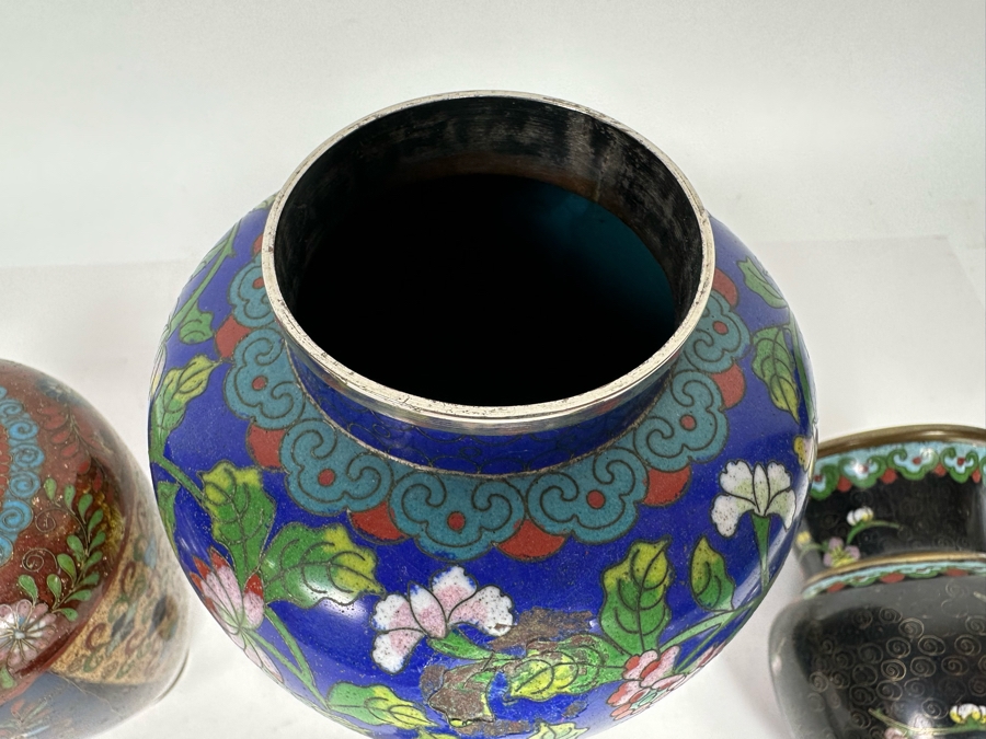 Pair Of Vintage Chinese Vases And Vintage Chinese Cloisonne Jar With Lid 6H - 8.5H [Photo 16]