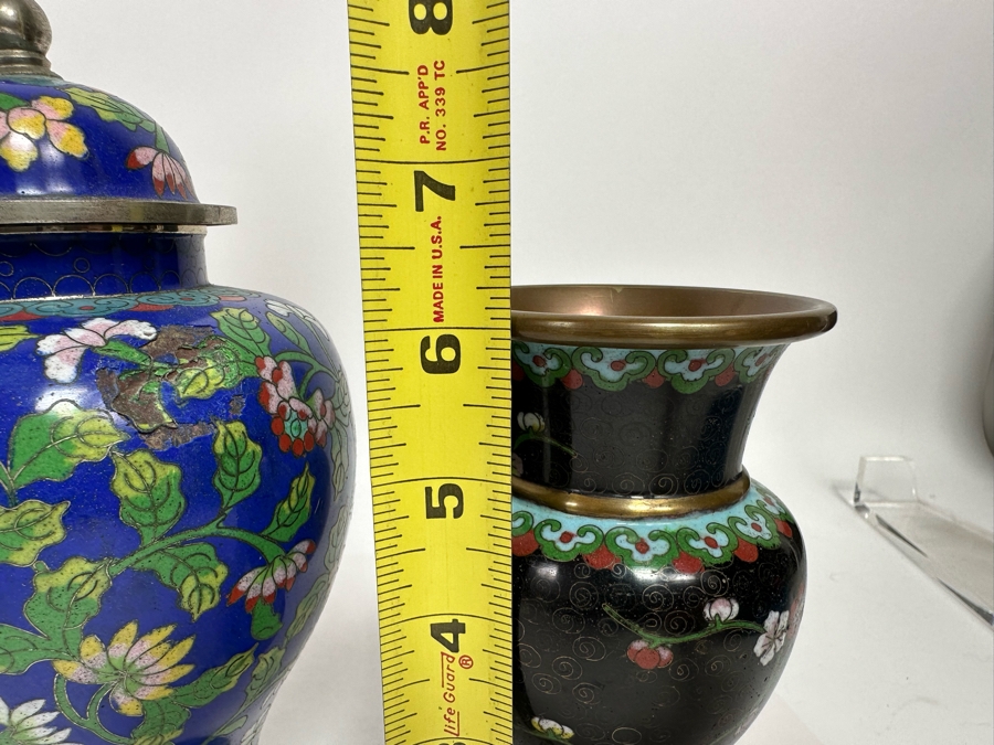 Pair Of Vintage Chinese Vases And Vintage Chinese Cloisonne Jar With Lid 6H - 8.5H [Photo 22]