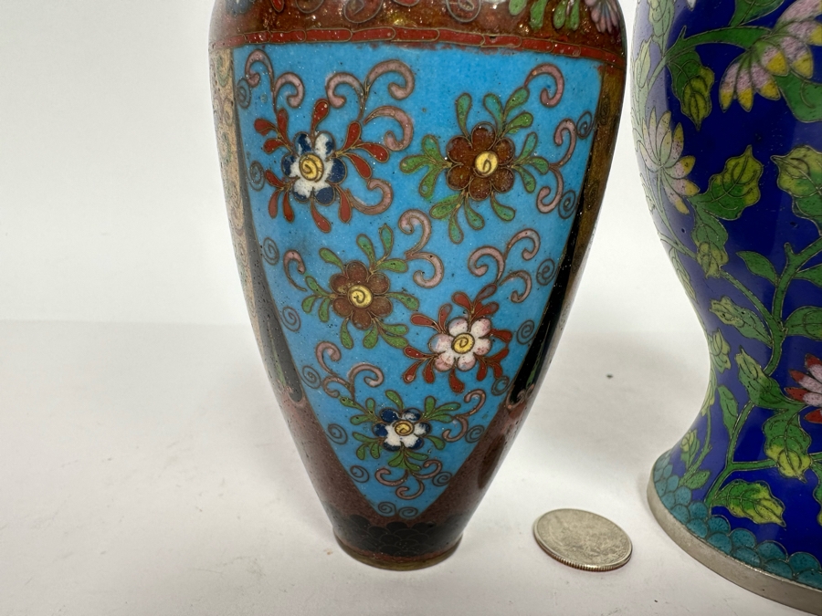Pair Of Vintage Chinese Vases And Vintage Chinese Cloisonne Jar With Lid 6H - 8.5H [Photo 7]