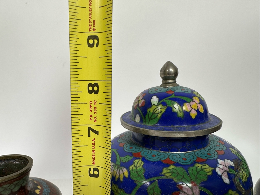 Pair Of Vintage Chinese Vases And Vintage Chinese Cloisonne Jar With Lid 6H - 8.5H [Photo 20]