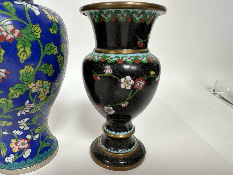 Pair Of Vintage Chinese Vases And Vintage Chinese Cloisonne Jar With Lid 6H - 8.5H [Photo 11]