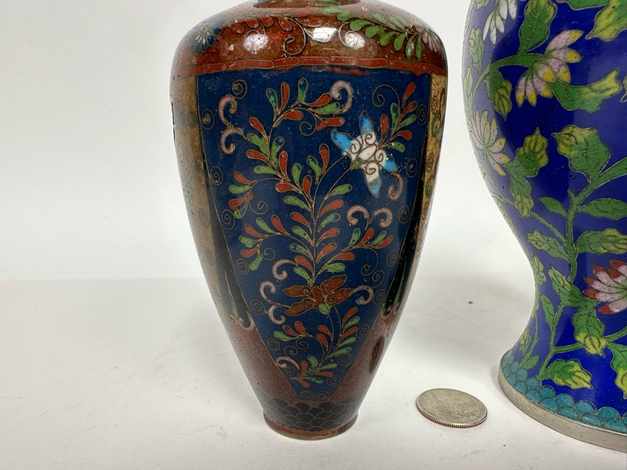Pair Of Vintage Chinese Vases And Vintage Chinese Cloisonne Jar With Lid 6H - 8.5H [Photo 10]