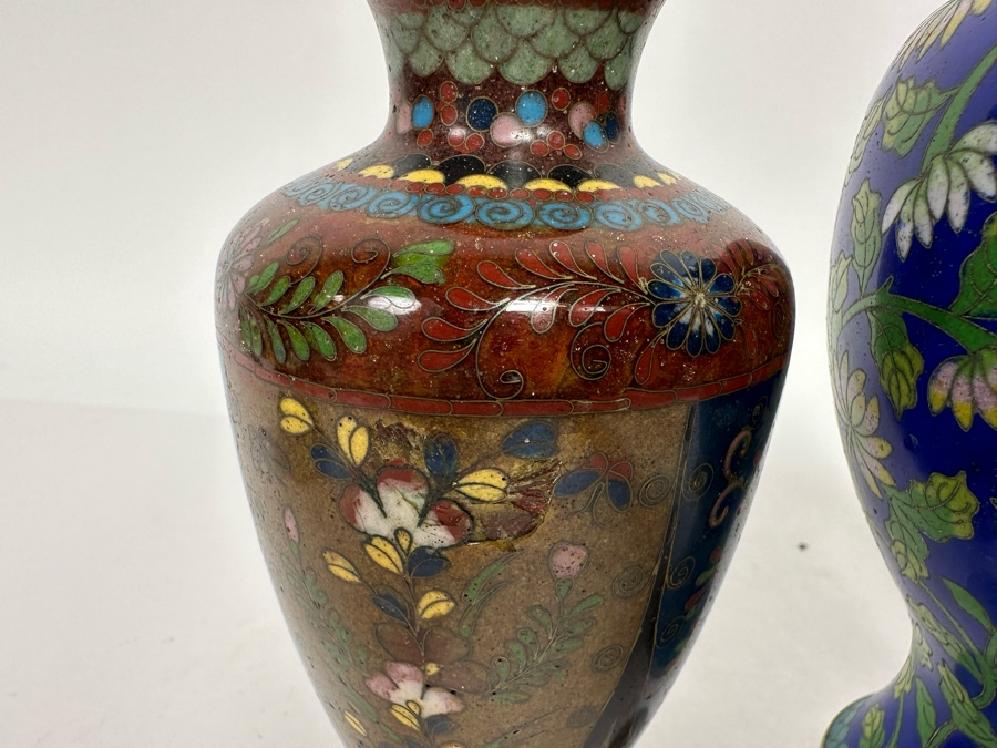 Pair Of Vintage Chinese Vases And Vintage Chinese Cloisonne Jar With Lid 6H - 8.5H [Photo 9]