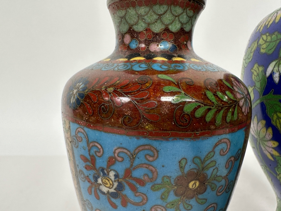 Pair Of Vintage Chinese Vases And Vintage Chinese Cloisonne Jar With Lid 6H - 8.5H [Photo 6]