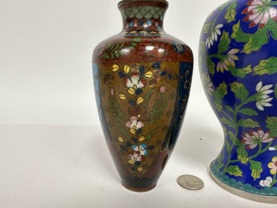 Pair Of Vintage Chinese Vases And Vintage Chinese Cloisonne Jar With Lid 6H - 8.5H [Photo 8]