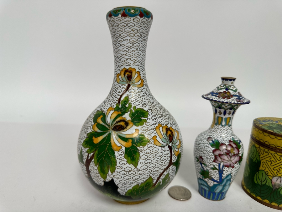Vintage Chinese Cloisonne Vases And Boxes [Photo 4]