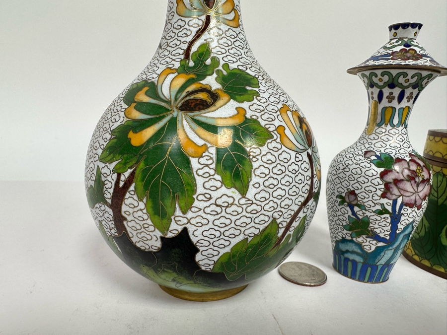 Vintage Chinese Cloisonne Vases And Boxes [Photo 5]