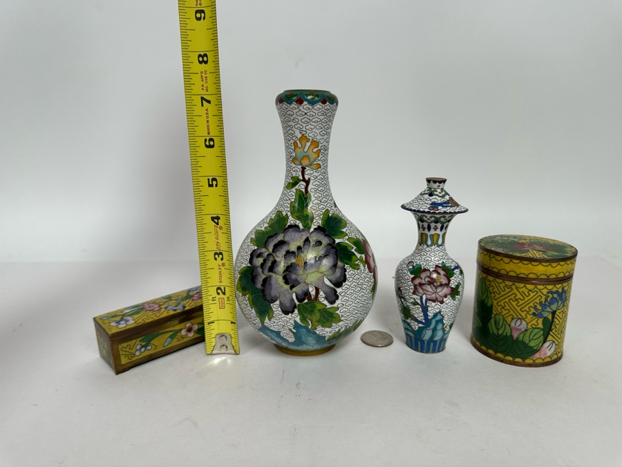 Vintage Chinese Cloisonne Vases And Boxes [Photo 23]