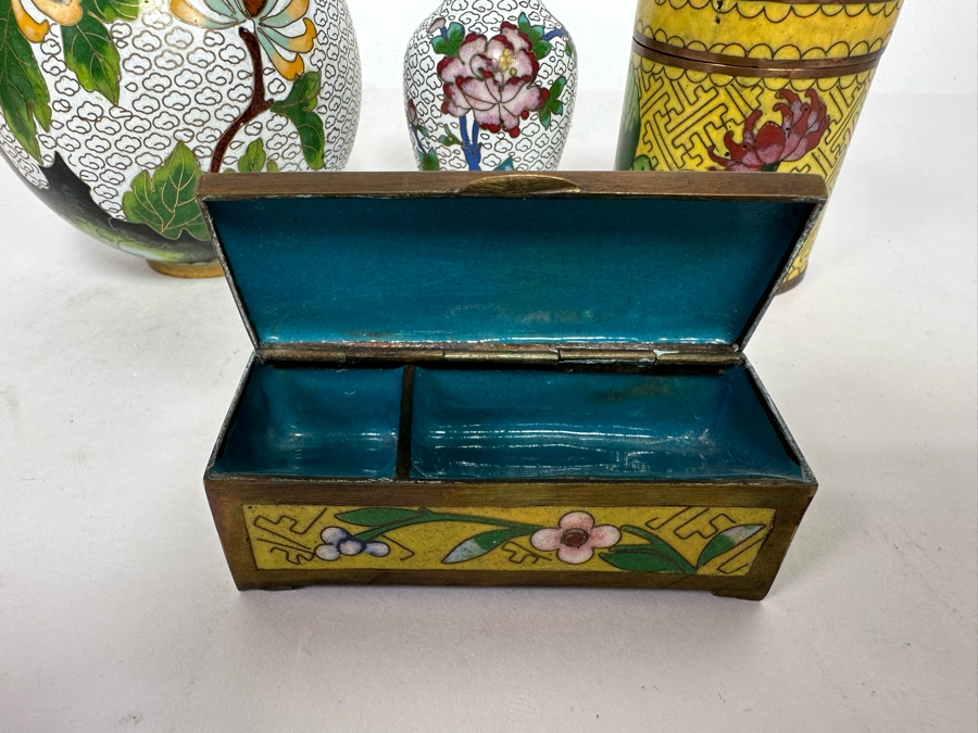 Vintage Chinese Cloisonne Vases And Boxes [Photo 12]