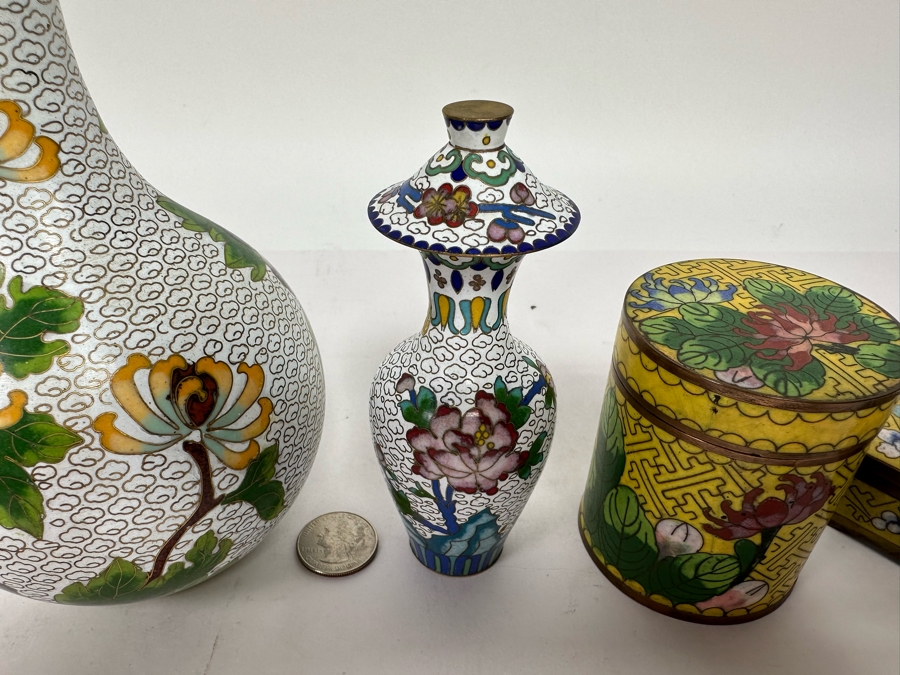 Vintage Chinese Cloisonne Vases And Boxes [Photo 8]