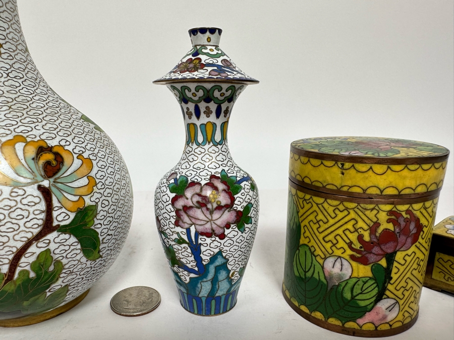 Vintage Chinese Cloisonne Vases And Boxes [Photo 6]