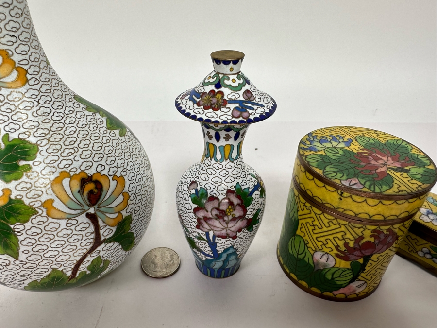 Vintage Chinese Cloisonne Vases And Boxes [Photo 7]