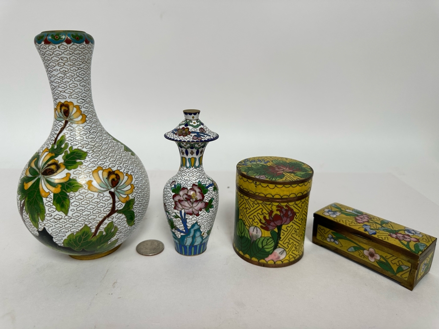 Vintage Chinese Cloisonne Vases And Boxes [Photo 2]