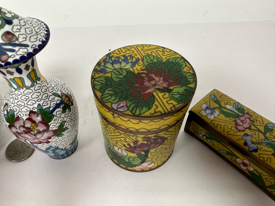Vintage Chinese Cloisonne Vases And Boxes [Photo 10]