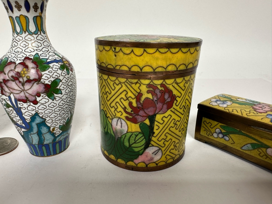 Vintage Chinese Cloisonne Vases And Boxes [Photo 9]