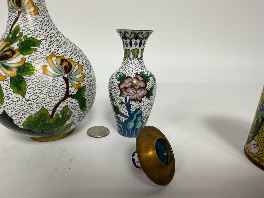 Vintage Chinese Cloisonne Vases And Boxes [Photo 16]