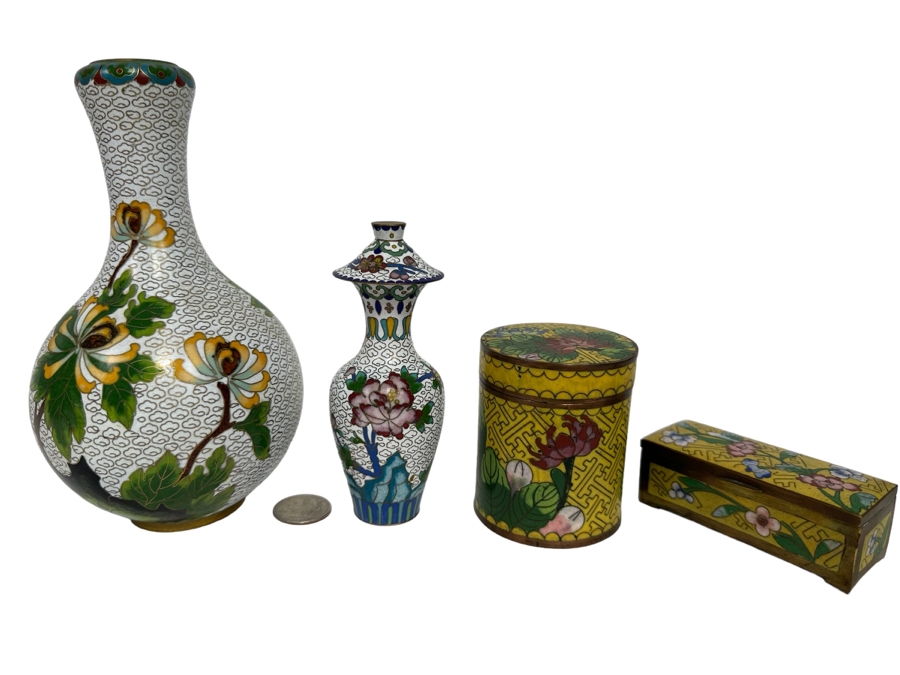 Vintage Chinese Cloisonne Vases And Boxes [Photo 1]