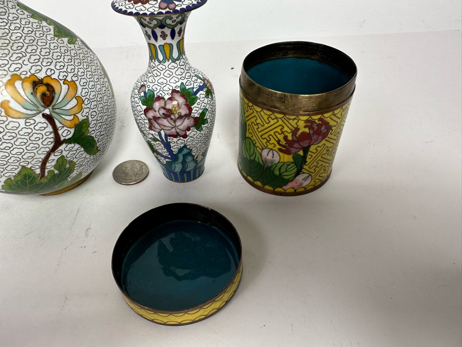 Vintage Chinese Cloisonne Vases And Boxes [Photo 14]