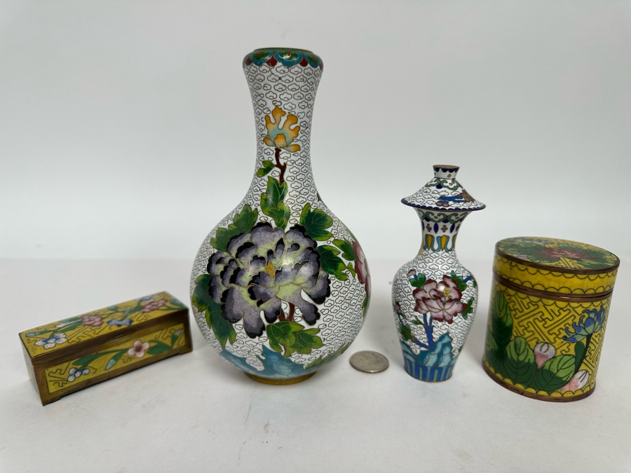 Vintage Chinese Cloisonne Vases And Boxes [Photo 19]