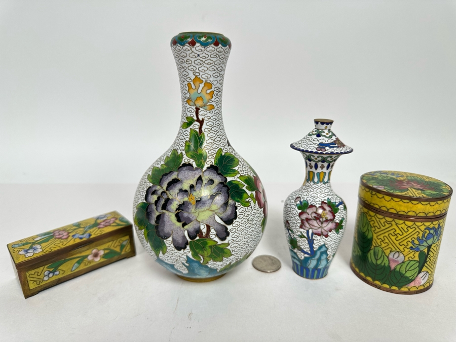 Vintage Chinese Cloisonne Vases And Boxes [Photo 22]