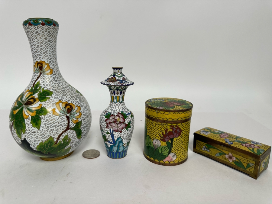 Vintage Chinese Cloisonne Vases And Boxes [Photo 3]