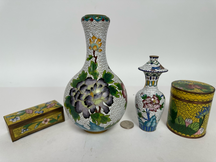 Vintage Chinese Cloisonne Vases And Boxes [Photo 21]