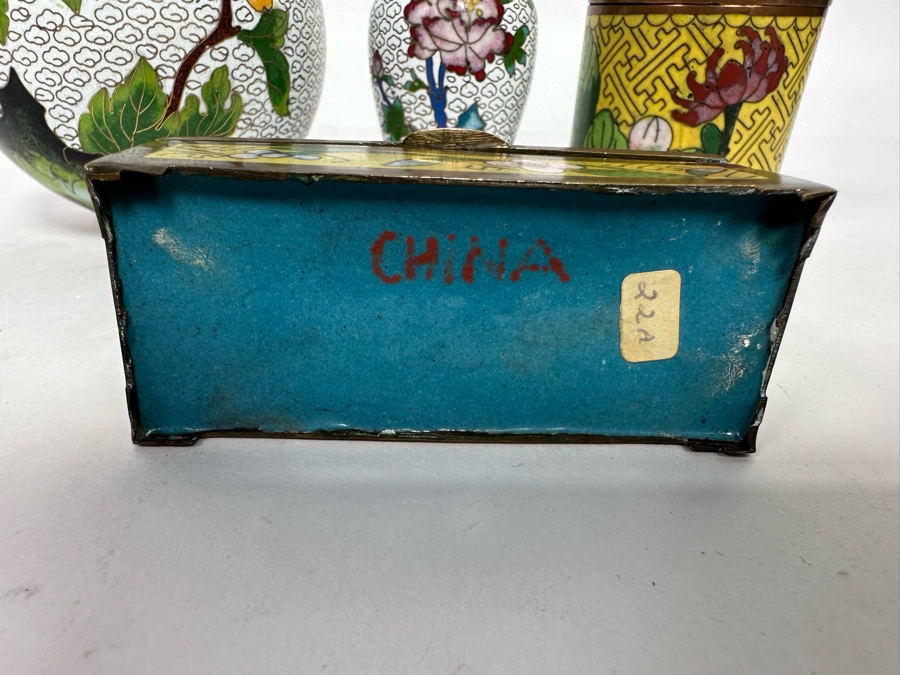 Vintage Chinese Cloisonne Vases And Boxes [Photo 13]