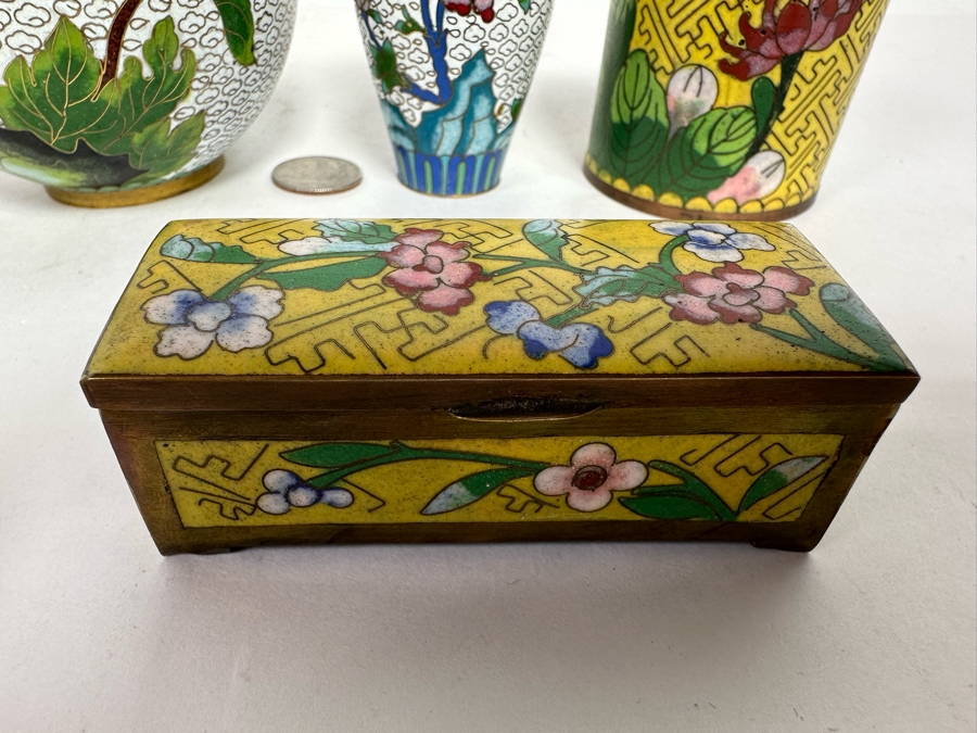 Vintage Chinese Cloisonne Vases And Boxes [Photo 11]