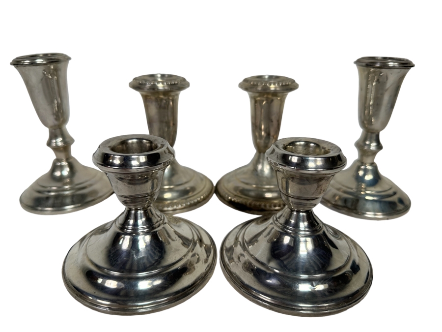 Six Sterling Silver Weighted Candle Holders [Photo 1]