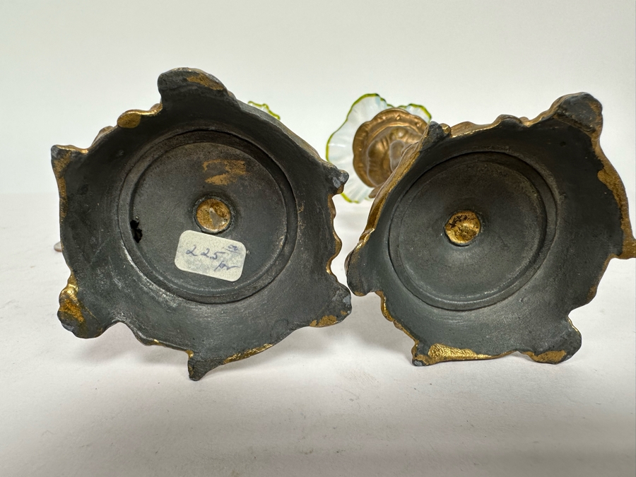 Antique Gilt Cherub Candle Holders With Handblown Glass 7.5H [Photo 11]