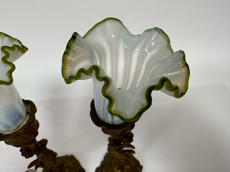 Antique Gilt Cherub Candle Holders With Handblown Glass 7.5H [Photo 6]