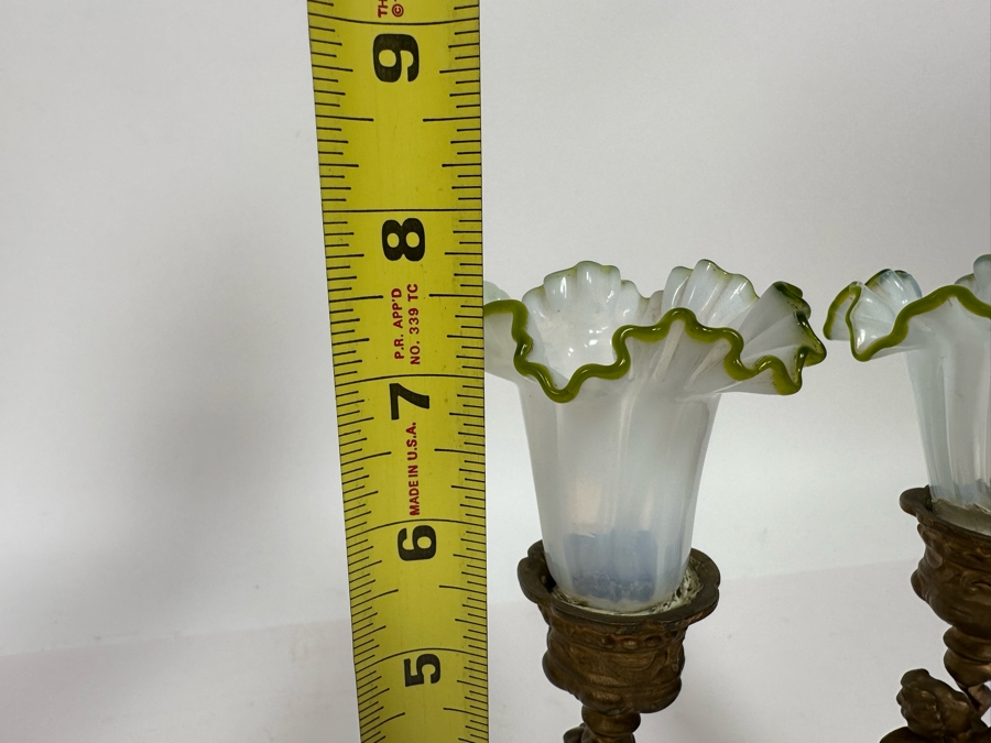 Antique Gilt Cherub Candle Holders With Handblown Glass 7.5H [Photo 13]