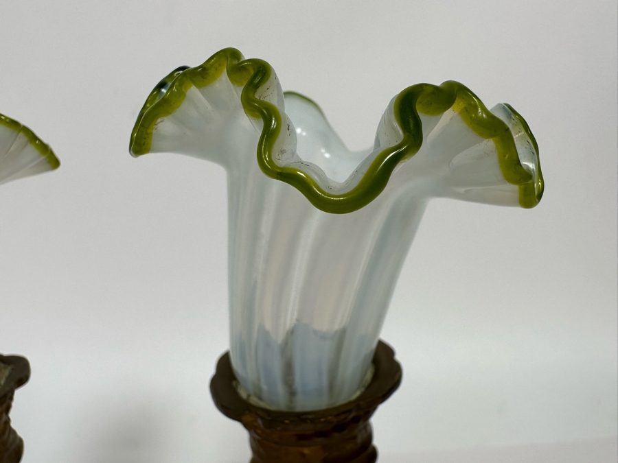 Antique Gilt Cherub Candle Holders With Handblown Glass 7.5H [Photo 5]