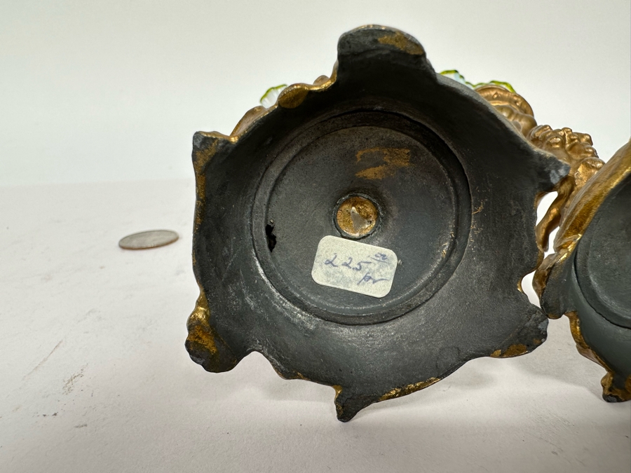 Antique Gilt Cherub Candle Holders With Handblown Glass 7.5H [Photo 12]