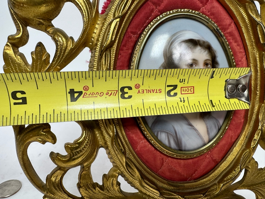 Antique Hand Painted Porcelain Miniature Portrait In Gilt Frame 8 X 10.5 [Photo 13]