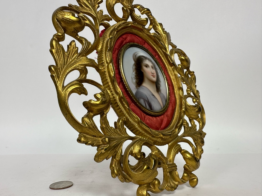 Antique Hand Painted Porcelain Miniature Portrait In Gilt Frame 8 X 10.5 [Photo 9]