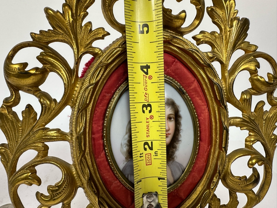 Antique Hand Painted Porcelain Miniature Portrait In Gilt Frame 8 X 10.5 [Photo 14]