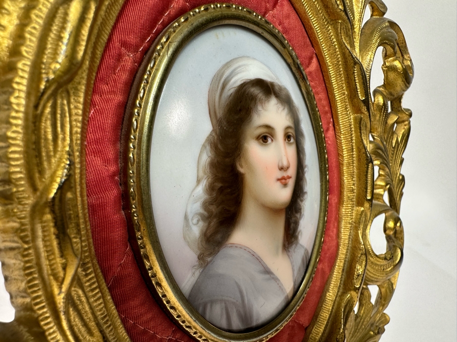Antique Hand Painted Porcelain Miniature Portrait In Gilt Frame 8 X 10.5 [Photo 4]