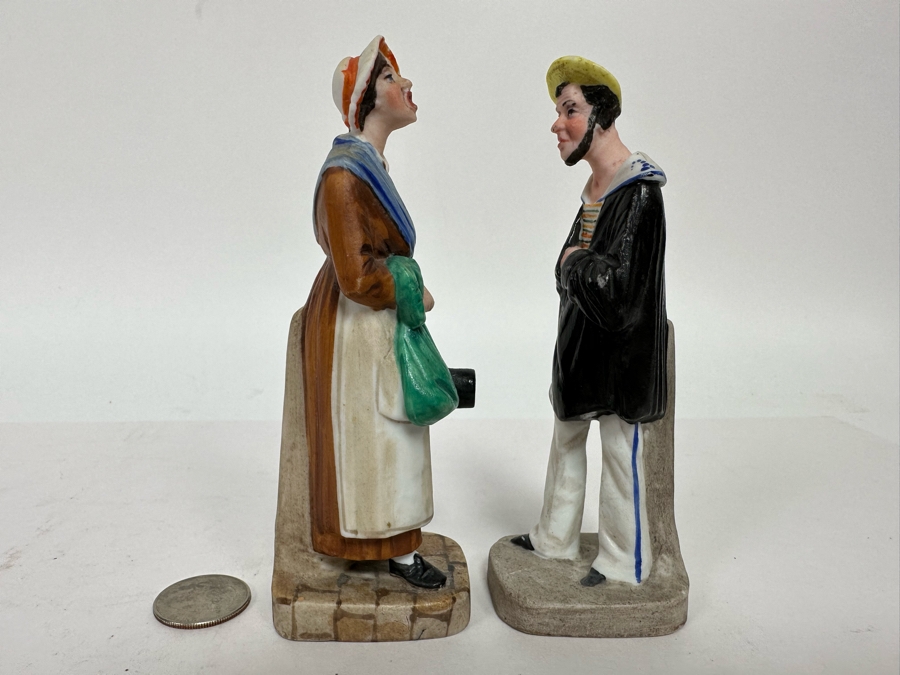 Pair Of Antique French Figurines: English Hat Mender Made In France About 1800 And Woman 5.25H [Photo 6]