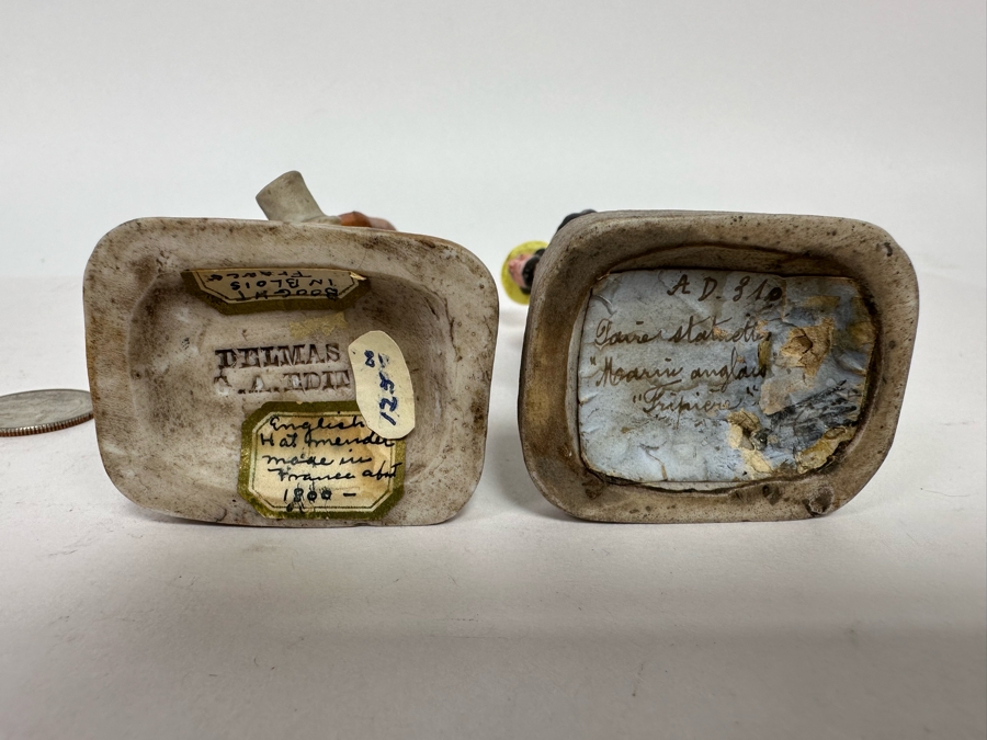 Pair Of Antique French Figurines: English Hat Mender Made In France About 1800 And Woman 5.25H [Photo 8]
