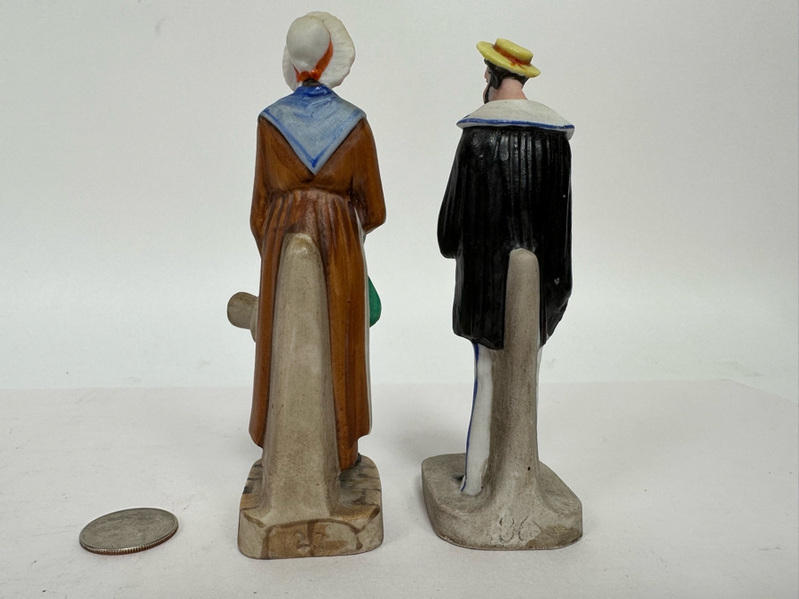 Pair Of Antique French Figurines: English Hat Mender Made In France About 1800 And Woman 5.25H [Photo 7]