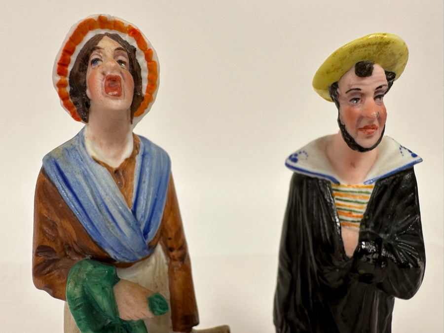 Pair Of Antique French Figurines: English Hat Mender Made In France About 1800 And Woman 5.25H [Photo 4]