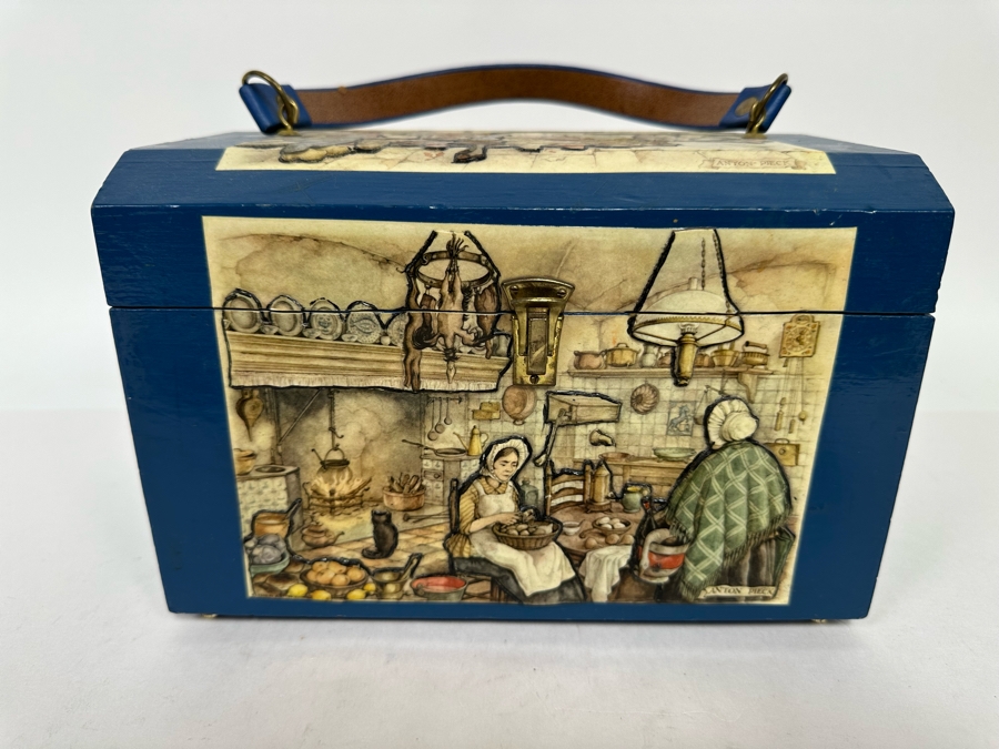 Handmade Wooden Handbag Decorated With Anton Pieck Artwork 9W X 5.5D X 6H [Photo 3]