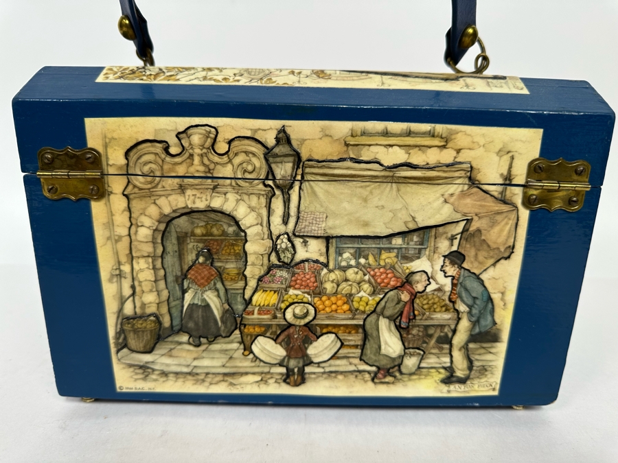 Handmade Wooden Handbag Decorated With Anton Pieck Artwork 9W X 5.5D X 6H [Photo 7]