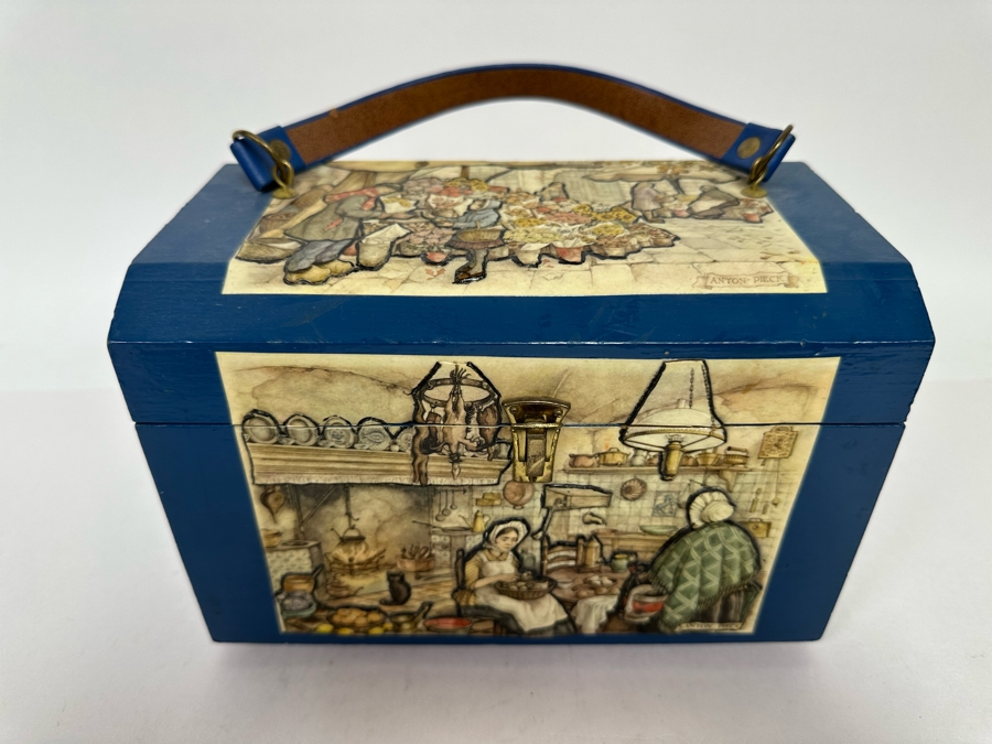 Handmade Wooden Handbag Decorated With Anton Pieck Artwork 9W X 5.5D X 6H [Photo 2]